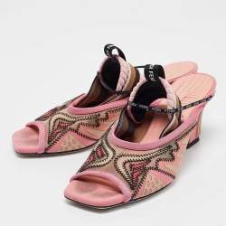 Pre Owned Fendi Pink Mesh and Canvas Evie Slingback Sandals Size 37.5