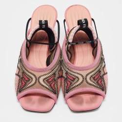 Pre Owned Fendi Pink Mesh and Canvas Evie Slingback Sandals Size 37.5