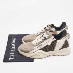 مملوكة مسبقًا Fendi Multicolor Leather and Canvas Flow Low Top Sneakers Size 38