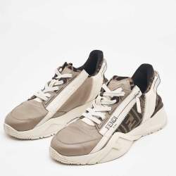 مملوكة مسبقًا Fendi Multicolor Leather and Canvas Flow Low Top Sneakers Size 38