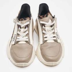 مملوكة مسبقًا Fendi Multicolor Leather and Canvas Flow Low Top Sneakers Size 38