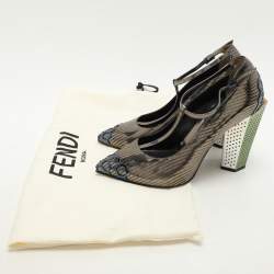 Fendi Metallic Perforated Leather T-Strap Pumps Size 41