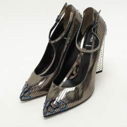 Fendi Metallic Perforated Leather T-Strap Pumps Size 41