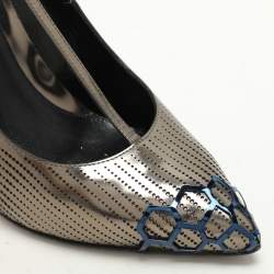 Fendi Metallic Perforated Leather T-Strap Pumps Size 41