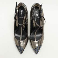 Fendi Metallic Perforated Leather T-Strap Pumps Size 41