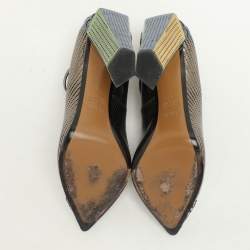 Fendi Metallic Perforated Leather T-Strap Pumps Size 41