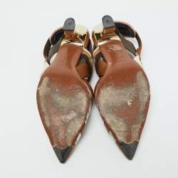 Pre Owned Fendi Brown/White Zucca PVC, Leather and Fabric Colibri Slingback Pumps Size 38