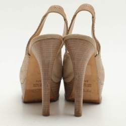Fendi Light Beige Python Embossed Leather Fendista Platform Pumps Size 37.5