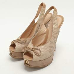 Fendi Light Beige Python Embossed Leather Fendista Platform Pumps Size 37.5