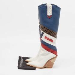  Fendi X FILA Multicolor Leather Mania FF 1974 Knee Length Boots Size 39