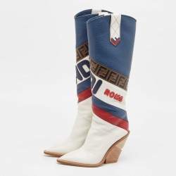  Fendi X FILA Multicolor Leather Mania FF 1974 Knee Length Boots Size 39