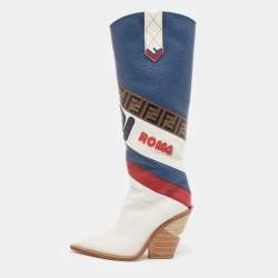  Fendi X FILA Multicolor Leather Mania FF 1974 Knee Length Boots Size 39
