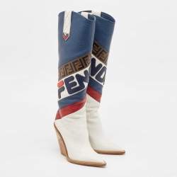  Fendi X FILA Multicolor Leather Mania FF 1974 Knee Length Boots Size 39