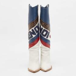  Fendi X FILA Multicolor Leather Mania FF 1974 Knee Length Boots Size 39