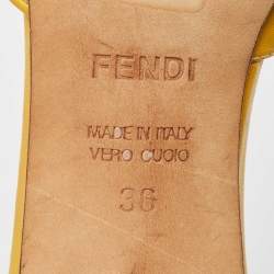 Pre Owned Fendi Yellow/Brown Leather and Zucca Canvas Slide Sandals Size 36