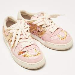 Fendi Pink/Gold Leather and Suede Fendace Lace Up Sneakers Size 38