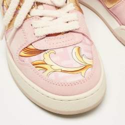 Fendi Pink/Gold Leather and Suede Fendace Lace Up Sneakers Size 38