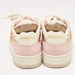 Fendi Pink/Gold Leather and Suede Fendace Lace Up Sneakers Size 38