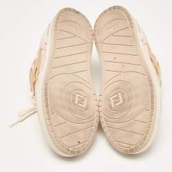 Fendi Pink/Gold Leather and Suede Fendace Lace Up Sneakers Size 38