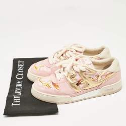 Fendi Pink/Gold Leather and Suede Fendace Lace Up Sneakers Size 38