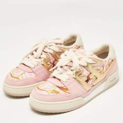 Fendi Pink/Gold Leather and Suede Fendace Lace Up Sneakers Size 38