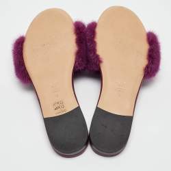 Fendi Purple Mink Fur Baguette Flat Slides Size 40