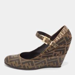 Fendi Tobacco Zucca Coated Canvas Wedge Pumps Size 40
