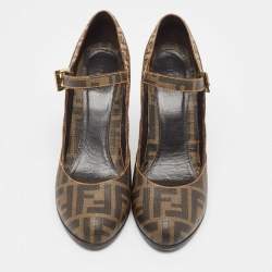 Fendi Tobacco Zucca Coated Canvas Wedge Pumps Size 40