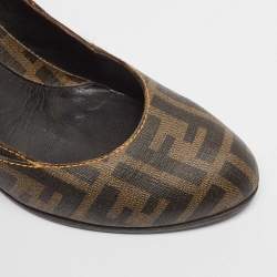 Fendi Tobacco Zucca Coated Canvas Wedge Pumps Size 40