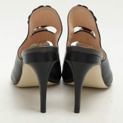 Fendi Black/Grey Leather Flowerland Slide Sandals Size 36