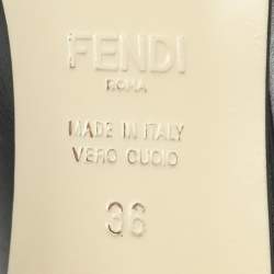 Fendi Black/Grey Leather Flowerland Slide Sandals Size 36