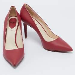 Pre Owned Fendi Burgundy Leather Pointed Toe Pumps Size 40
