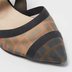 Pre Owned Fendi Black/Brown Zucca Mesh and Leather Colibri Pumps Size 40
