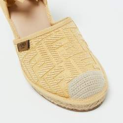 Fendi Beige Zucca Raffia and Canvas Espadrille Platform Wedge Sandals Size 40