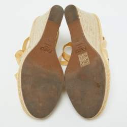 Fendi Beige Zucca Raffia and Canvas Espadrille Platform Wedge Sandals Size 40