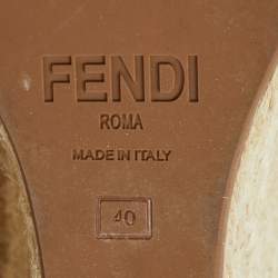 Fendi Beige Zucca Raffia and Canvas Espadrille Platform Wedge Sandals Size 40