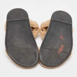 Pre Owned Fendi Brown Shearling Fur FF Flat Sandals Size 37