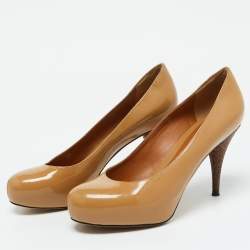 Fendi Beige Patent Leather Zucca Heel Platform Pumps Size 39.5