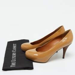 Fendi Beige Patent Leather Zucca Heel Platform Pumps Size 39.5