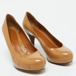 Fendi Beige Patent Leather Zucca Heel Platform Pumps Size 39.5