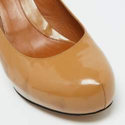 Fendi Beige Patent Leather Zucca Heel Platform Pumps Size 39.5