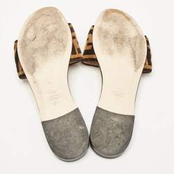 Pre Owned Fendi Brown/Black Zucca Velvet Flat Slides Size 35