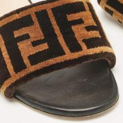 Pre Owned Fendi Brown/Black Zucca Velvet Flat Slides Size 35