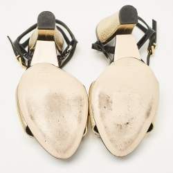 Fendi Gold/Black Leather and Patent Studded Ankle Strap Sandals Size 36