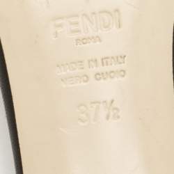 Pre Owned Fendi Cream/Black Leather and Raffia FF Slide Sandals Size 37.5
