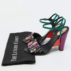 Fendi Multicolor Satin Fantasia Crystal Embellished Ankle Strap Sandals Size 39.5