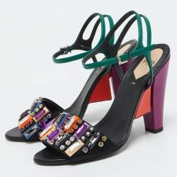 Fendi Multicolor Satin Fantasia Crystal Embellished Ankle Strap Sandals Size 39.5