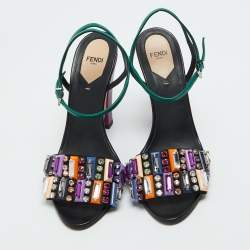 Fendi Multicolor Satin Fantasia Crystal Embellished Ankle Strap Sandals Size 39.5