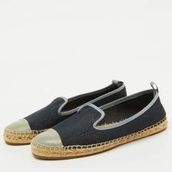 Fendi Navy Blue/Grey Denim and Patent Leather Junia Cap Toe Espadrille Flats Size 38