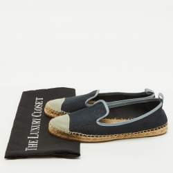 Fendi Navy Blue/Grey Denim and Patent Leather Junia Cap Toe Espadrille Flats Size 38